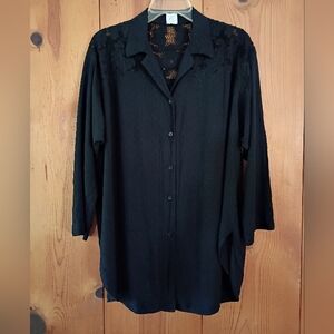 Bali Emerald Design Hand Made Floral Lace Button Front Shirt Long Sleeve